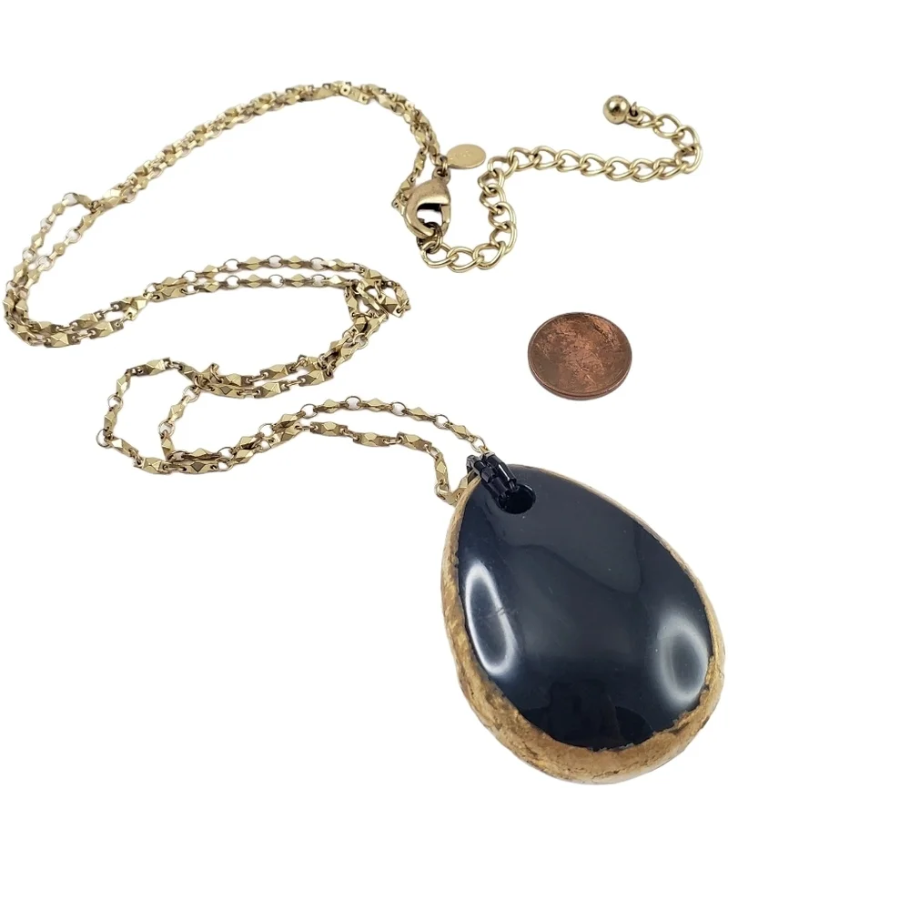 Chico's long pendant necklace gold tone black